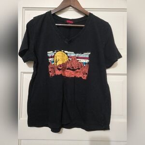 Rock & Roll Cowgirl Black Tee with Desert Graphic